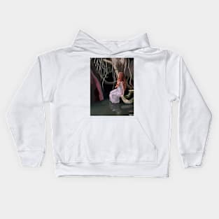 Woman in the pond in the forest Kids Hoodie